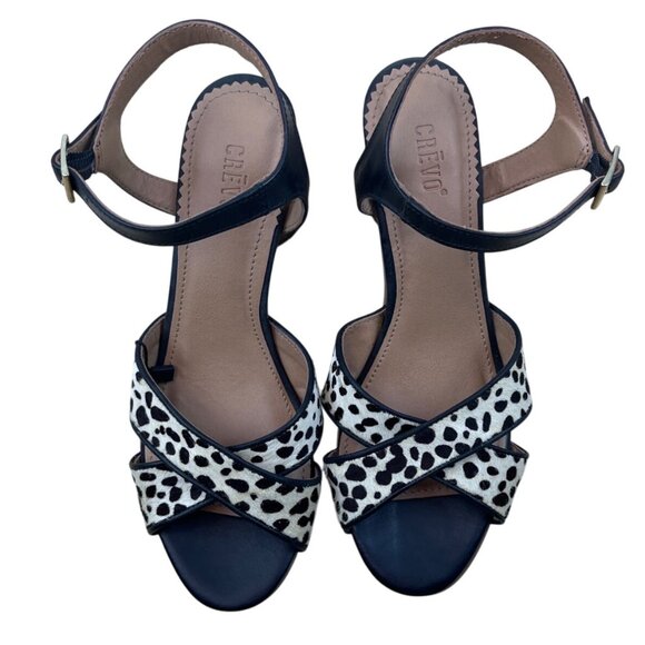 Crevo Women’s Black Spotted Leather Cow Hair Katnis Heeled Sandals Sz 7.5 - New - Picture 8 of 11